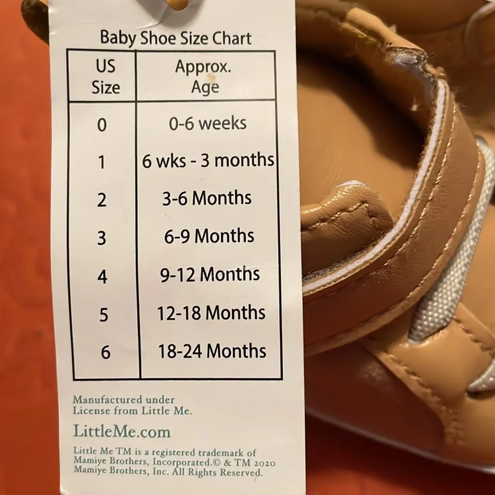 NWT Little Me Tan and White Baby Walker Shoes with Velcro Strap Baby Size 3